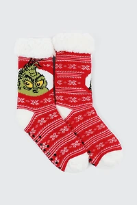 Ardene The Grinch Slipper Socks in Red | Polyester