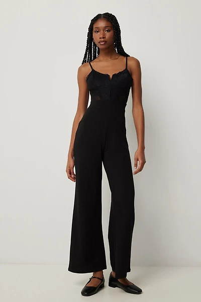 Ardene Black Lace Bustier Jumpsuit | Size | Polyester/Spandex