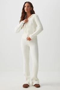 Chandail à capuchon et glissière en tricot torsadé