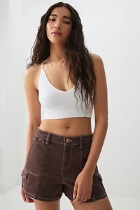 Short midi taille haute à coutures contrastantes