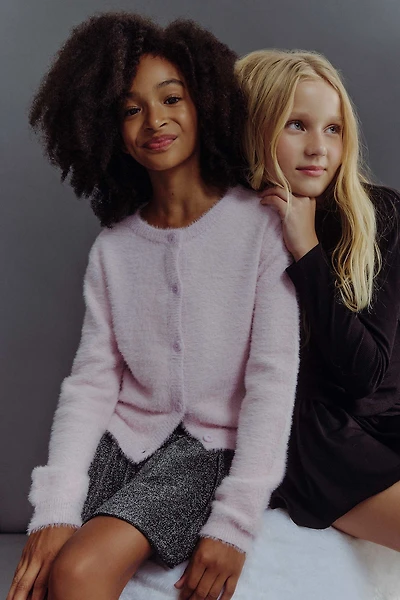 Ardene Kids Fuzzy Knit Cardigan in Light Pink | Size | Polyester/Nylon/Viscose