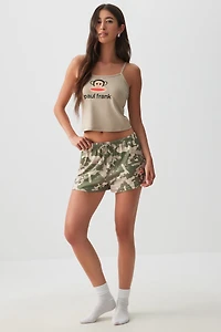 Ardene Paul Frank Tank & Short PJ Set in Beige | Size | Polyester/Cotton/Elastane