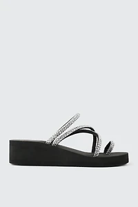 Ardene Embellished Multi Strap Wedge Sandals in Black | Size
