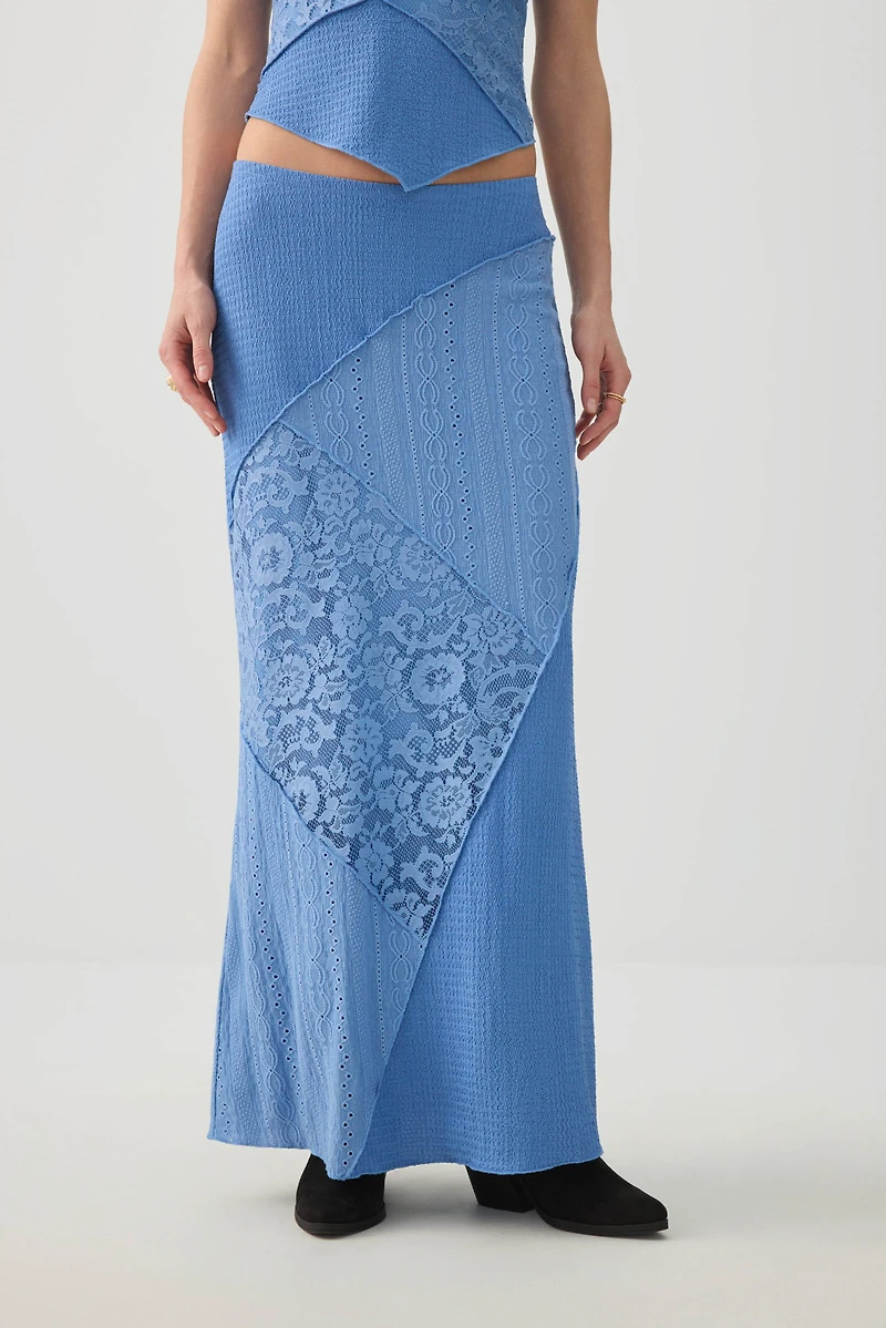 Jupe maxi en tricot et dentelle patchwork