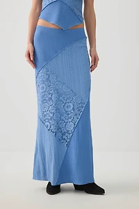 Jupe maxi en tricot et dentelle patchwork