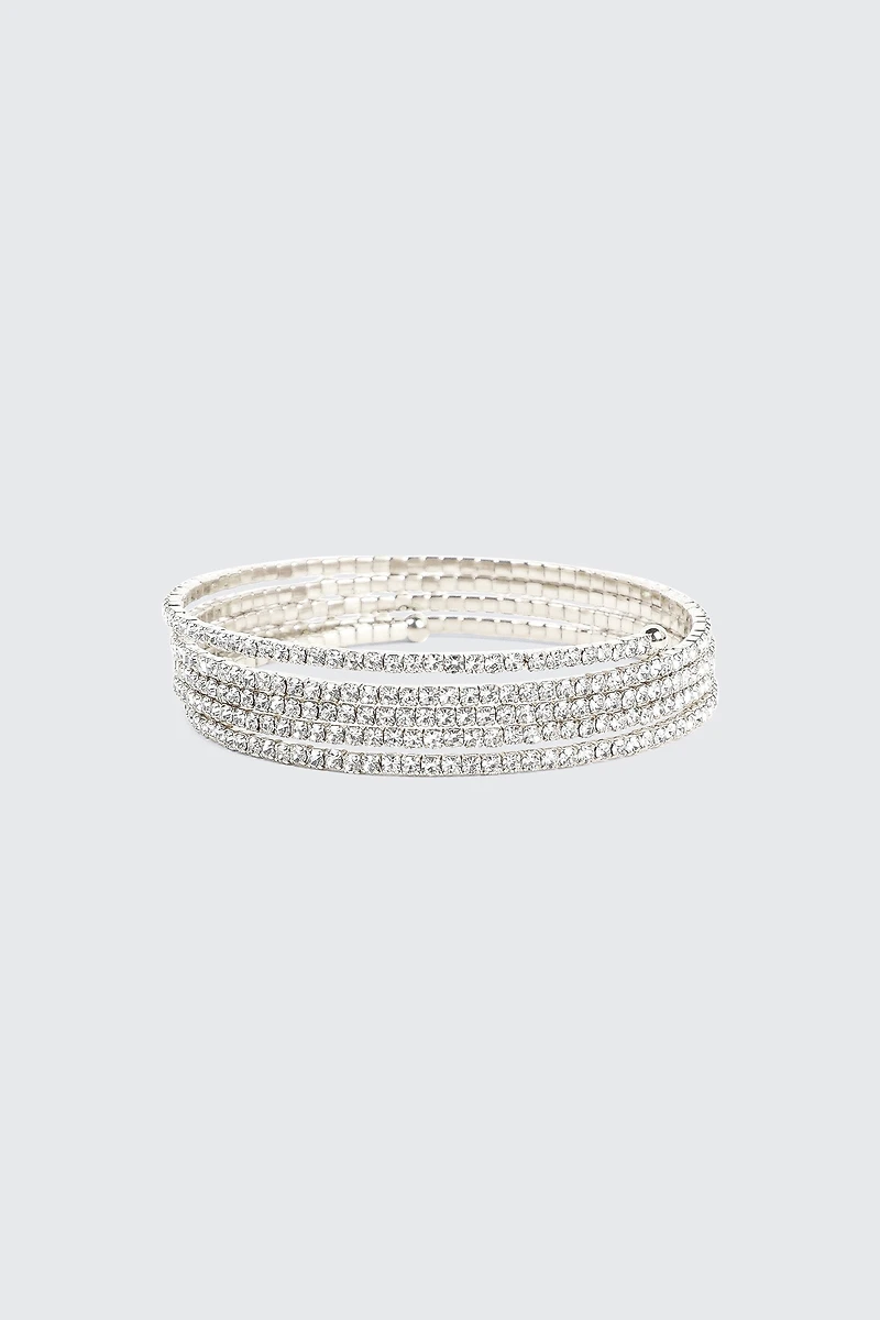 Ardene Rhinestone Spiral Bracelet in Silver