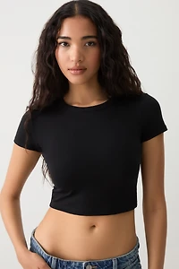 Ardene Basic Ultra Crop Crew Neck T-shirt in | Size | Cotton/Elastane | Eco-Conscious