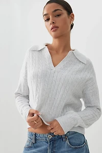 Ardene Short Johnny Collar Sweater in Light | Size | Polyester/Nylon