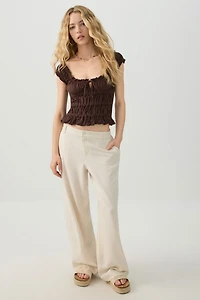 Pantalon tailleur jambe large en mélange de lin