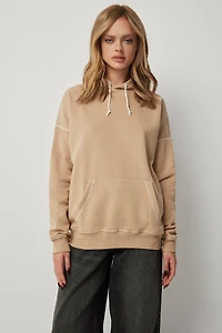Ardene Exposed Seam Hoodie in Beige | Size Small | Polyester/Cotton | Fleece-Lined