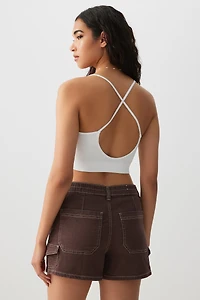 Short midi taille haute à coutures contrastantes