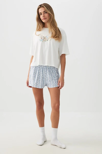 Ardene HUSHKNIT Boxy PJ Set in White | Size | Polyester/Spandex | Eco-Conscious