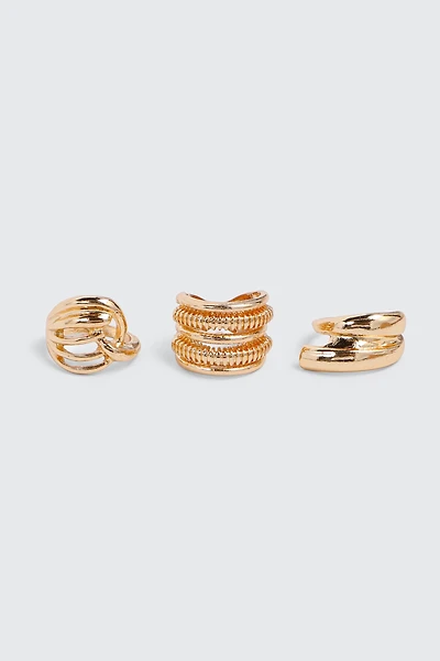 Ardene 3-Pack Gold Toned Chunky Rings | Size