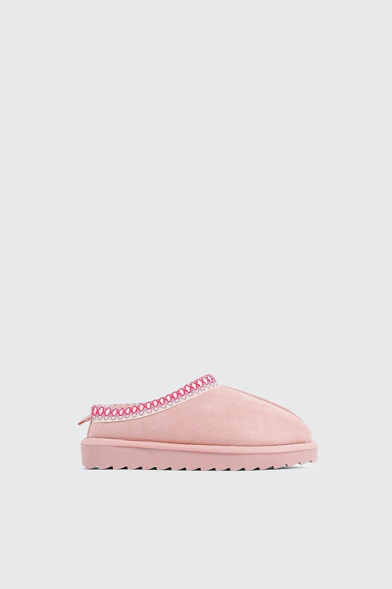 Ardene Kids Faux Sheepskin Clogs with Accent Trim in Light Pink | Size | Faux Suede