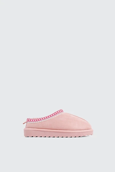 Ardene Kids Faux Sheepskin Clogs with Accent Trim in Light Pink | Size | Faux Suede