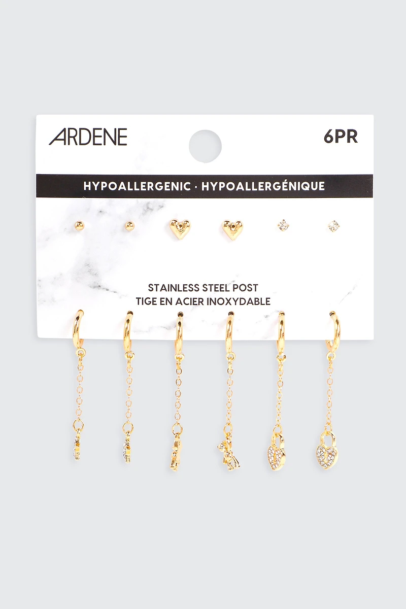 6 paires de boucles d'oreilles à breloques