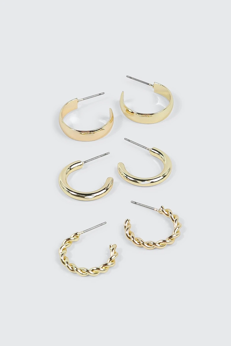 Lot de 3 paires boucles d'oreilles plaquées or 14K