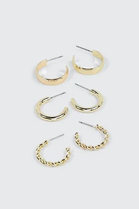 Lot de 3 paires boucles d'oreilles plaquées or 14K