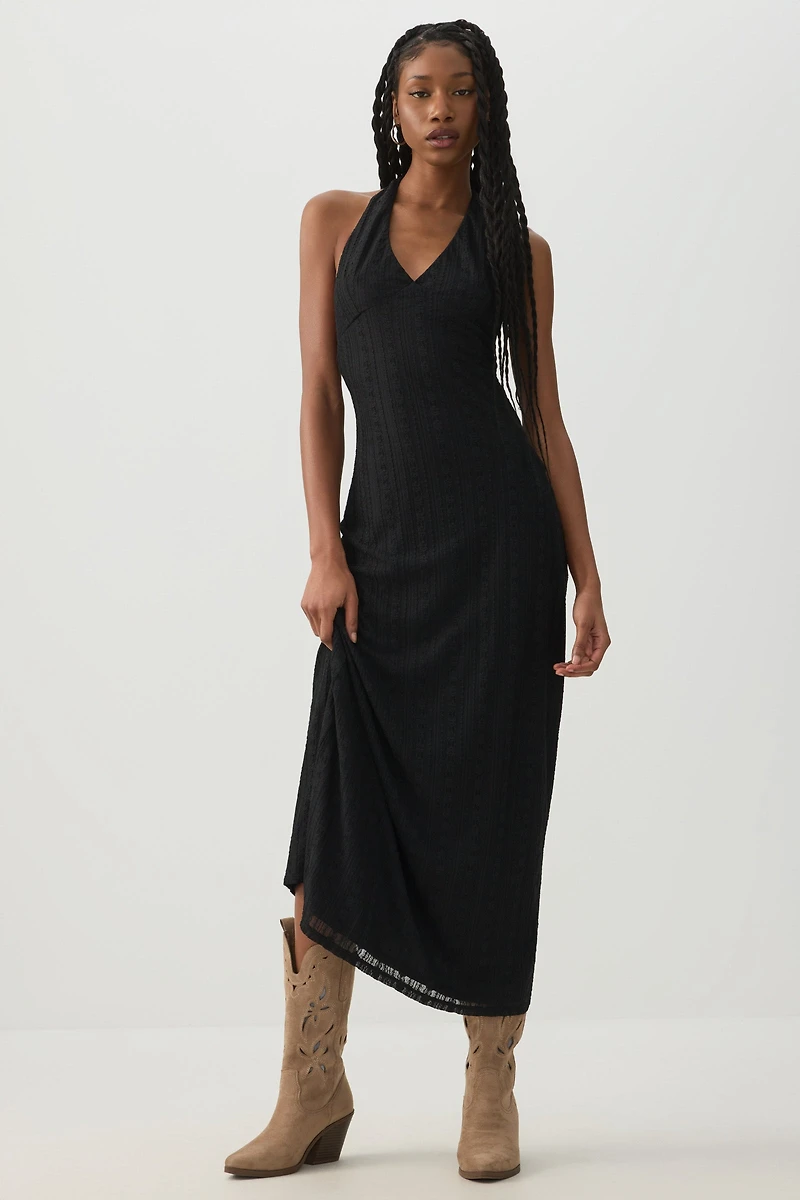 Ardene Lace Halter Maxi Dress in Black | Size | Polyester/Nylon/Spandex