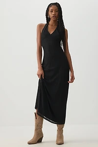 Ardene Lace Halter Maxi Dress in Black | Size | Polyester/Nylon/Spandex