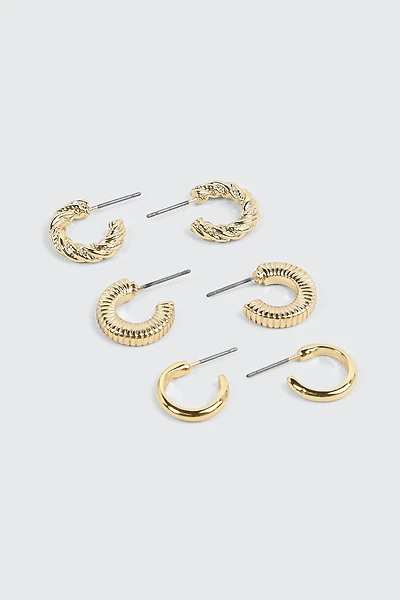 Ardene 3-Pack 14K Plated Hoop Earrings in Gold | Stainless Steel