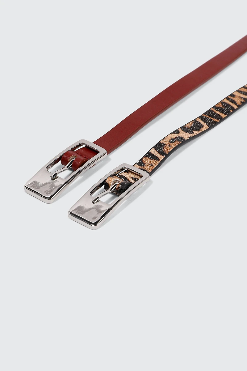 Duo de ceintures unie et léopard