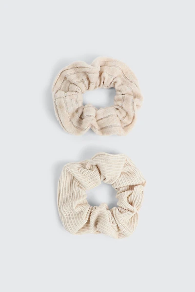 Ardene 2-Pack Super Soft Rib Scrunchies in Off-White | Polyester/Elastane