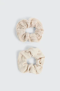 Ardene 2-Pack Super Soft Rib Scrunchies in Off-White | Polyester/Elastane