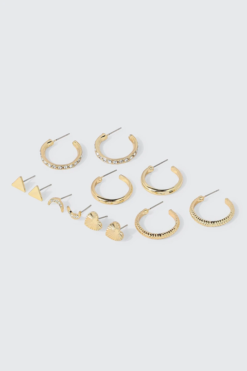 Ardene 9-Pack Assorted Stud Earrings in Gold | Stainless Steel | Eco-Conscious