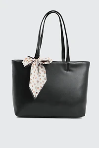 Ardene Large Tote Bag with Scarf in Black | 100% Recycled Polyester/Faux Leather | Eco-Conscious