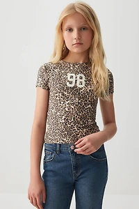 Ardene Kids Printed Crew Neck T-Shirt in Beige | Size | Polyester/Elastane