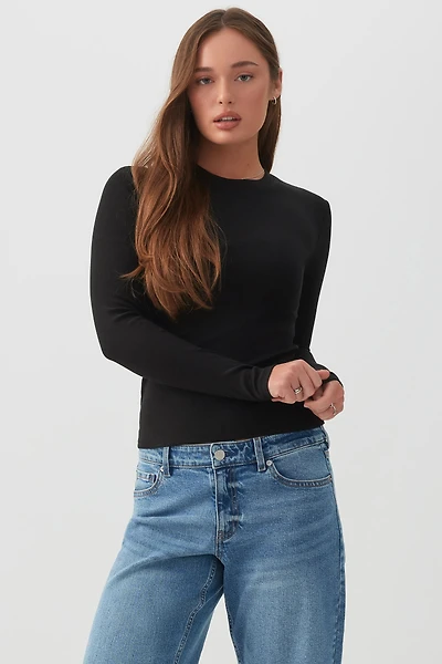 Ardene Rib Long Sleeve T-Shirt in | Size | Cotton/Elastane/Viscose