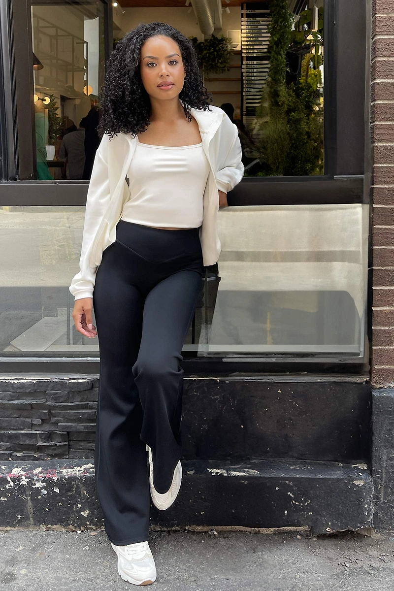 Ardene V Waistband Flare Leggings in Black | Size | Nylon/Spandex | Eco-Conscious