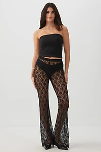 Ardene Flare Leg Lace Pants in Black | Size | Elastane/Polyamide