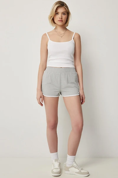 Ardene Dolphin Shorts with Contrast Piping in Grey | Size | Polyester/Spandex