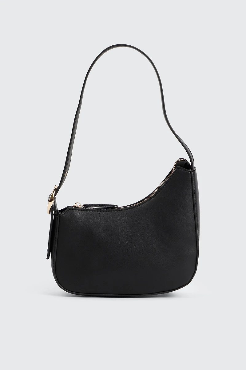Ardene Asymmetrical Baguette Bag in Black | 100% Recycled Polyester/Faux Leather | Eco-Conscious