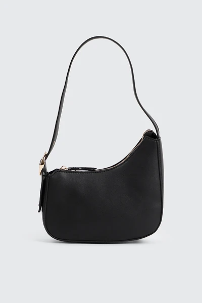 Ardene Asymmetrical Baguette Bag in Black | 100% Recycled Polyester/Faux Leather | Eco-Conscious
