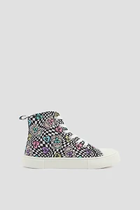 Ardene Kids Printed High Top Sneakers in Black | Size 2 | Eco-Conscious