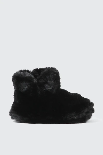 Ardene Faux Fur Bootie Slippers in Black | Size | Eco-Conscious