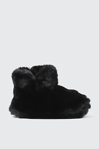 Ardene Faux Fur Bootie Slippers in Black | Size | Eco-Conscious
