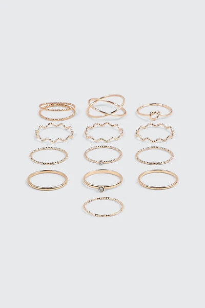 Ardene 8-Pack Twist & Knot Rings in Gold | Size