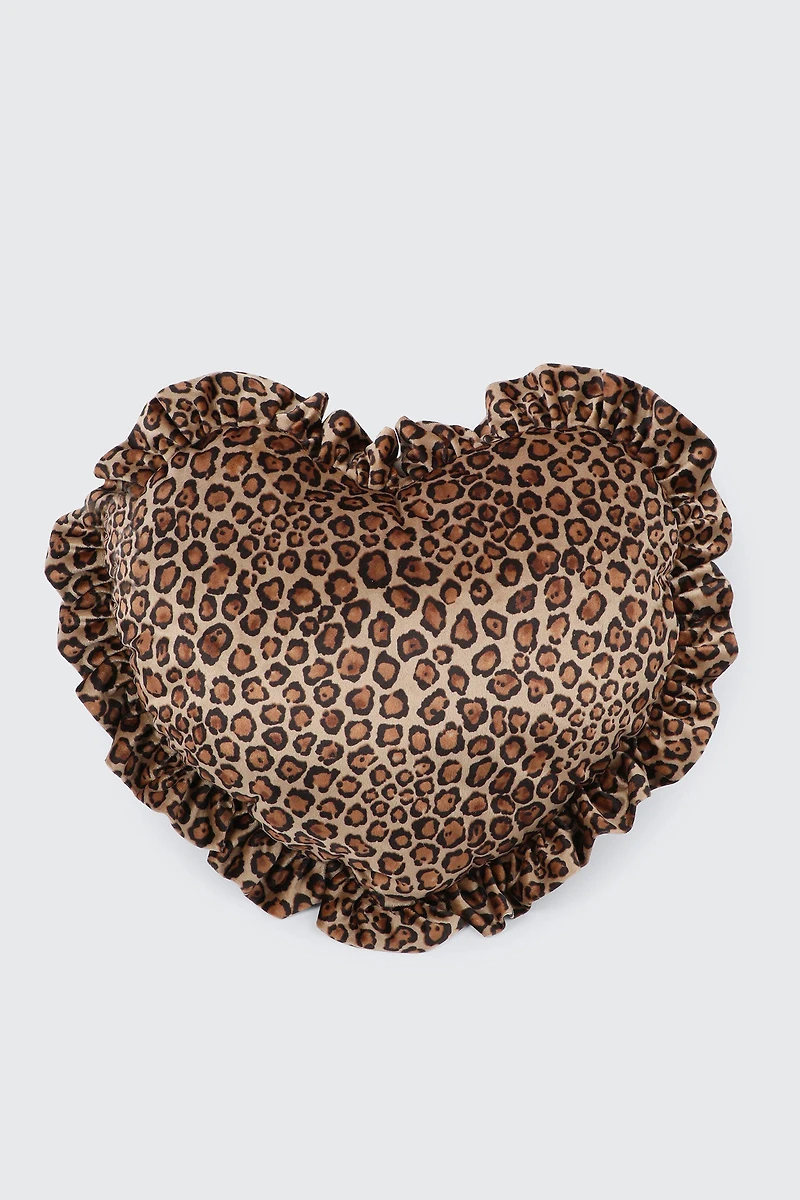 Ardene Leopard Heart Pillow in Brown | Polyester