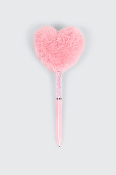 Ardene Kids Pompom Heart Pen in Medium Pink