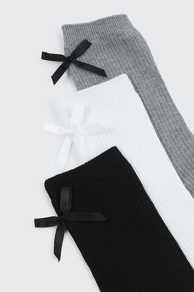 Ardene 3-Pack Socks with Bow Detail | Polyester/Spandex