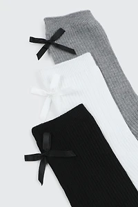 Ardene 3-Pack Socks with Bow Detail | Polyester/Spandex