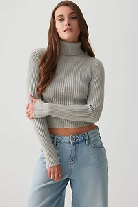Ardene Crop Turtleneck Sweater in Grey | Size | Polyester/Nylon/Viscose