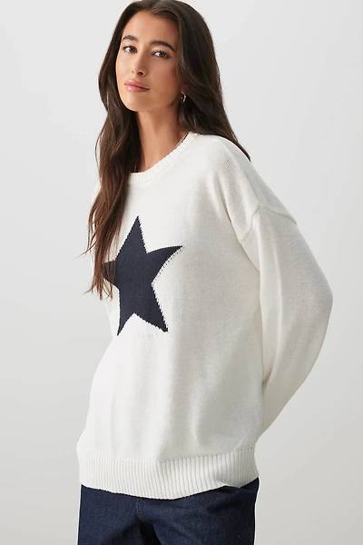 Ardene Graphic Print Crew Neck Sweater in White | Size | Polyester/Cotton