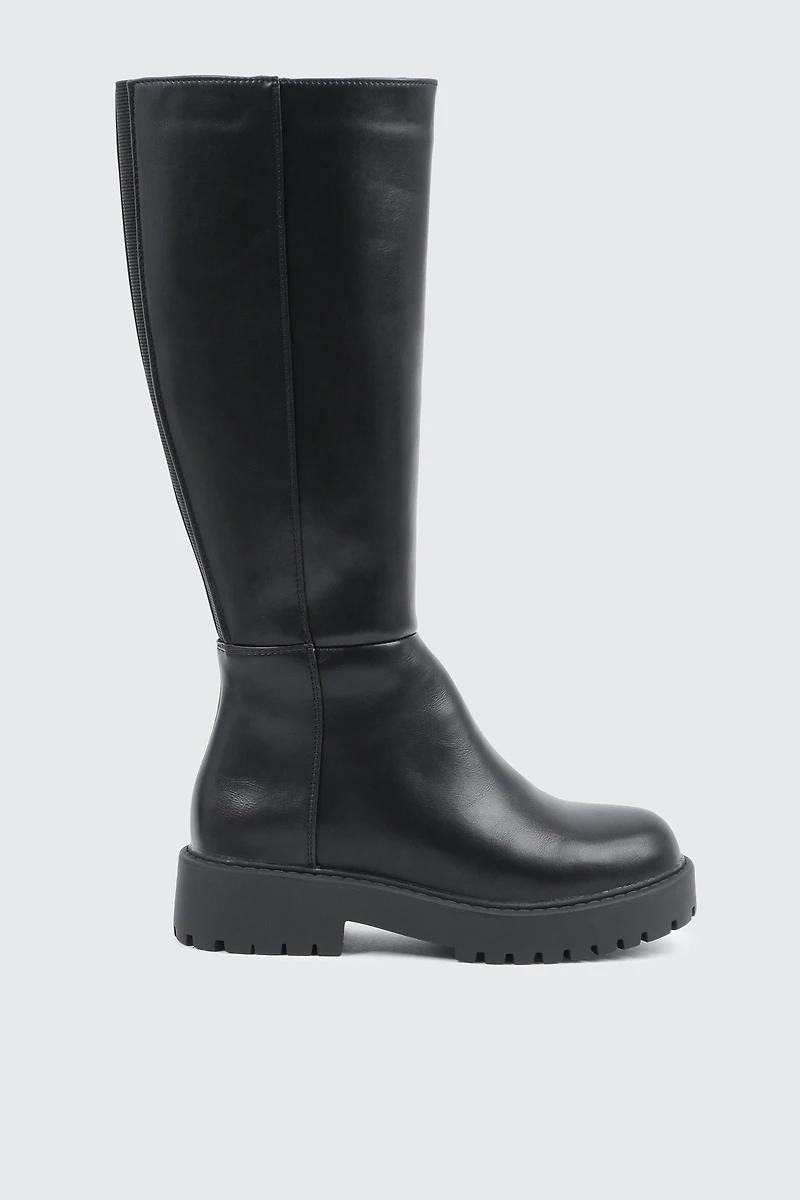 Ardene Lug Sole Knee High Boots in Black | Size | Faux Leather | Eco-Conscious