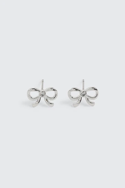Ardene 14K White Gold Plated Bow Earrings in Silver