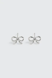 Ardene 14K White Gold Plated Bow Earrings in Silver